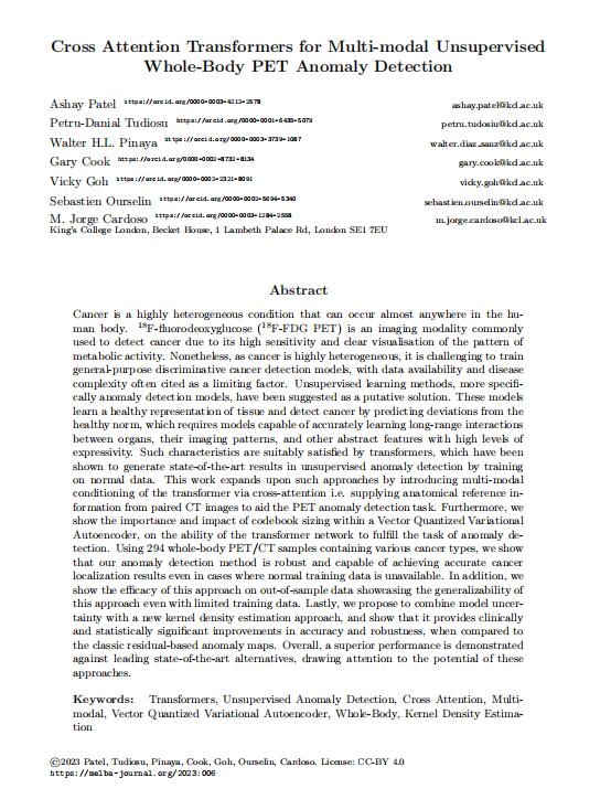 用于多模式無監(jiān)督全身PET異常檢測的交叉注意轉換器 PDF 下載 圖1