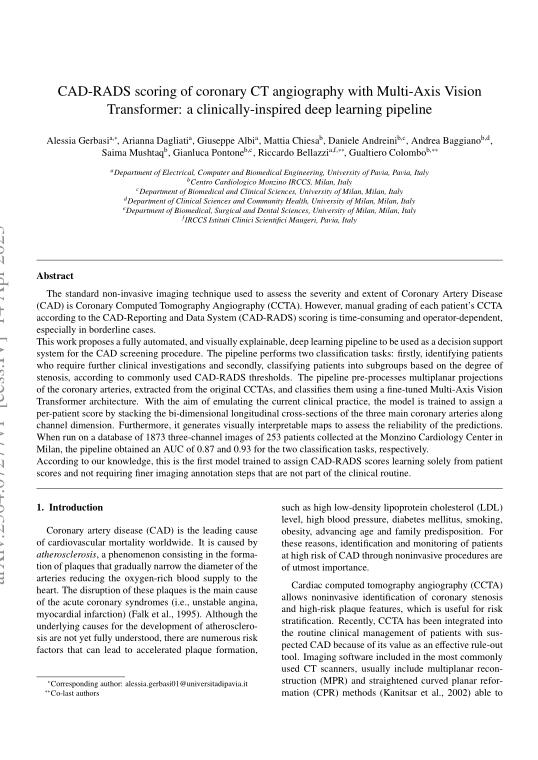 多軸視覺轉換器冠狀動脈CT血管成像的CAD-RADS評分：臨床啟發(fā)的深度學習管道   PDF 下載 圖1