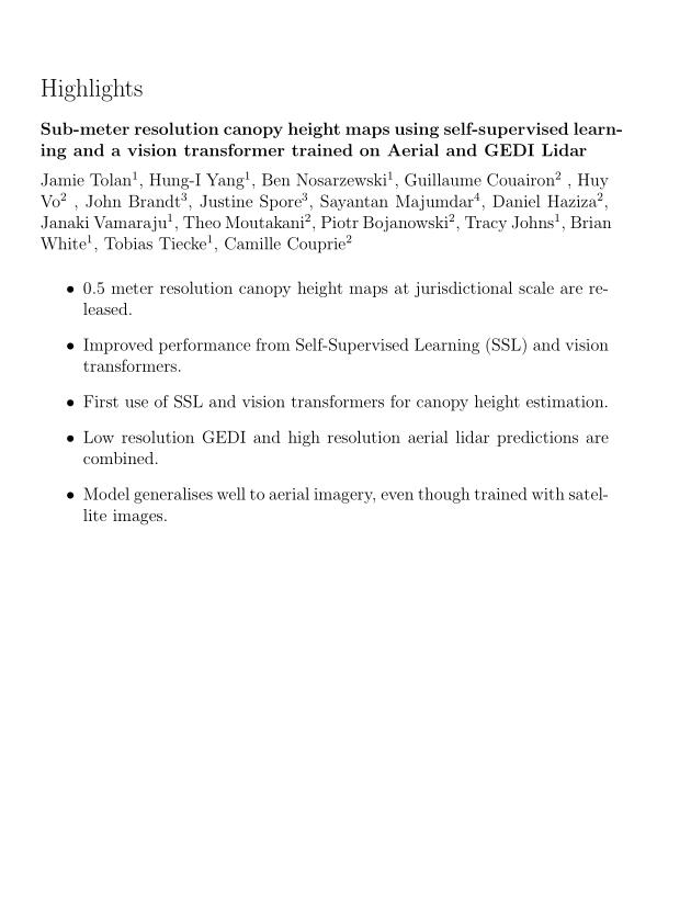使用自我監(jiān)督學(xué)習(xí)的亞米分辨率冠層高度圖和用于航空和GEDI激光雷達(dá)訓(xùn)練的視覺轉(zhuǎn)換器 圖1