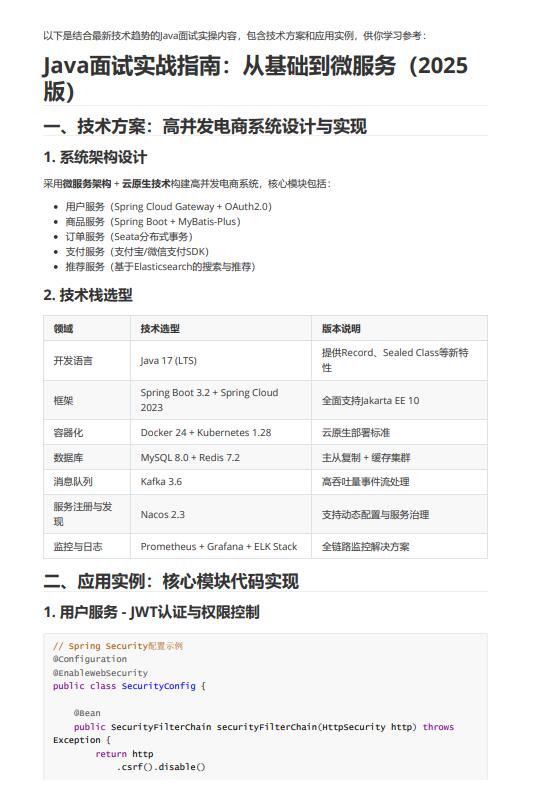 Java開發(fā)基于微服務架構(gòu)的高并發(fā)電商系統(tǒng)設計與面試實戰(zhàn)指南：技術(shù)方案、應用實例及性能優(yōu)化文檔的主要內(nèi)容 PDF 下載   圖1